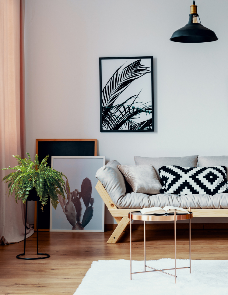 wood look flooring in a modern living room