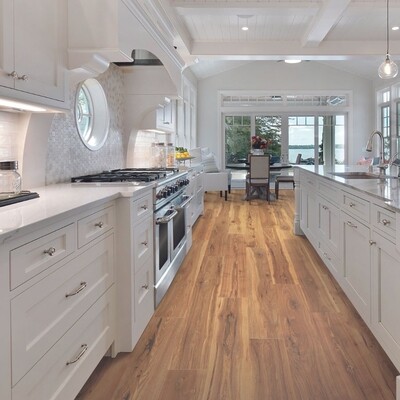 laminate flooring in a bright kitchen